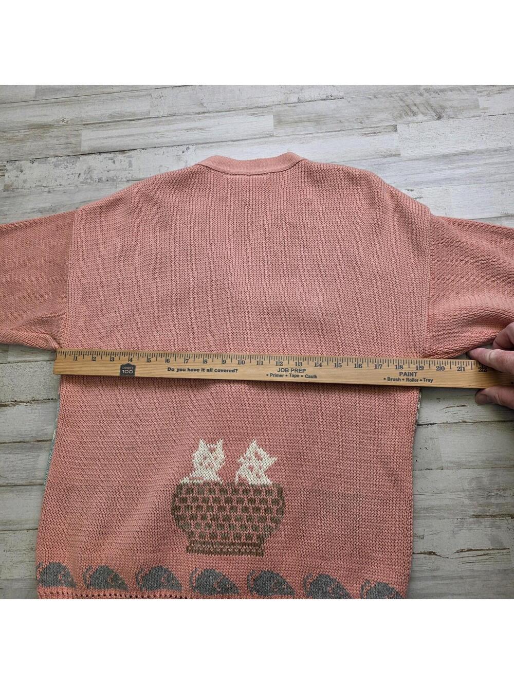 VTG Sweater Loft Cat & Mouse Short Sleeve Cardigan Heart Buttons Made USA SM - Picture 5 of 5